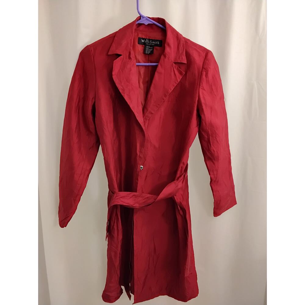 Willi Smith red silk trench coat, size 8